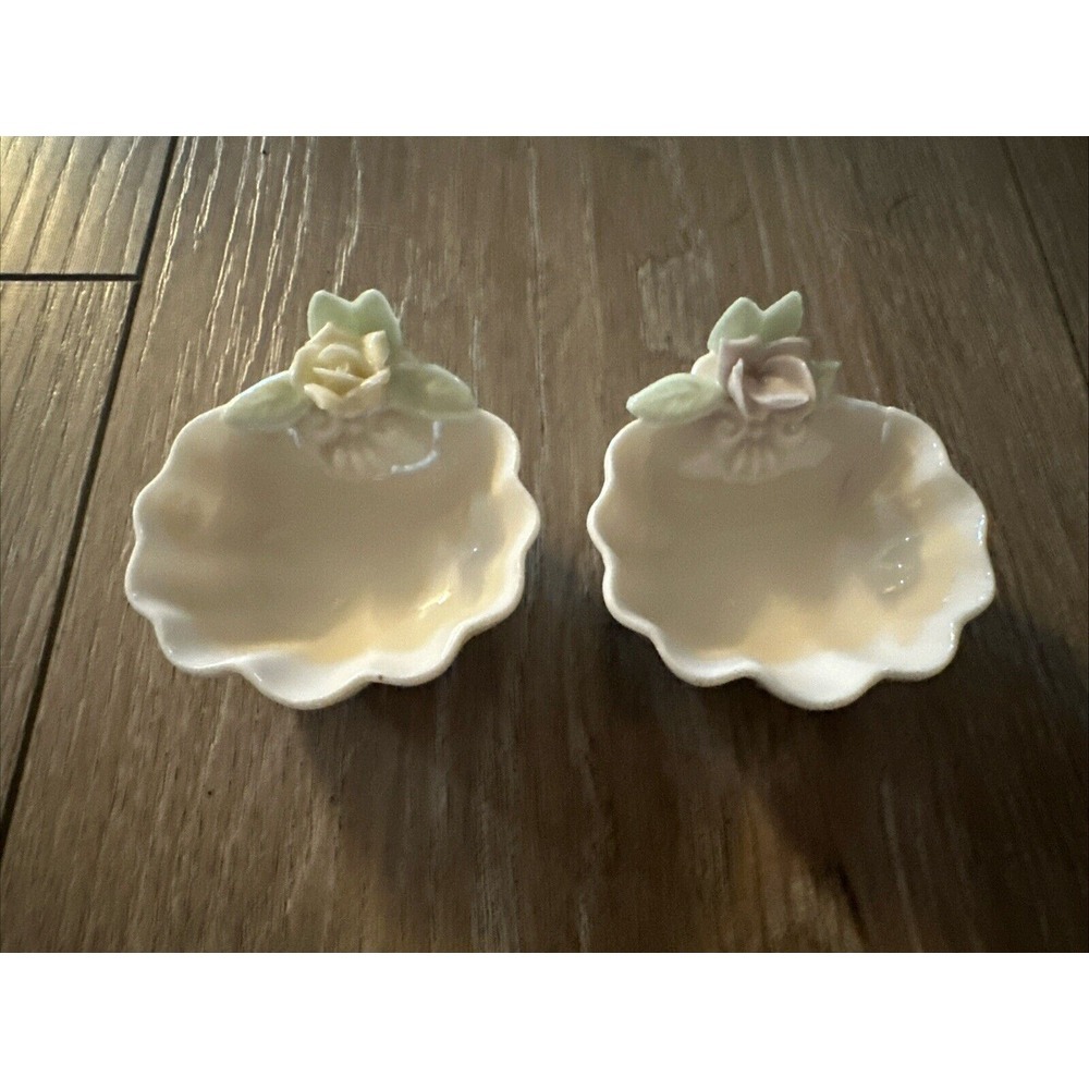 2 Ardalt Japan Trinket / Ring Dish Porcelain Capodimonte style Yellow Rose Japan